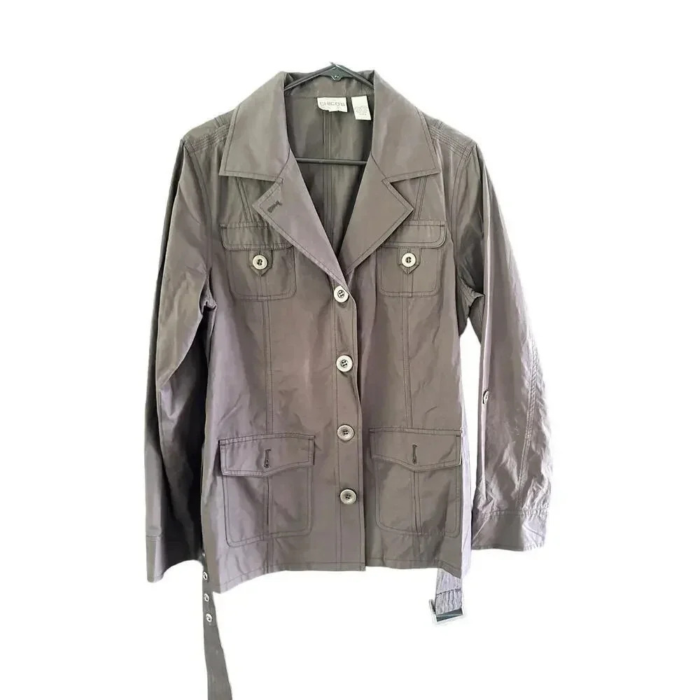 Chico's Women's Brown Long Sleeve Button Down Belted Casual Jacket Size 2